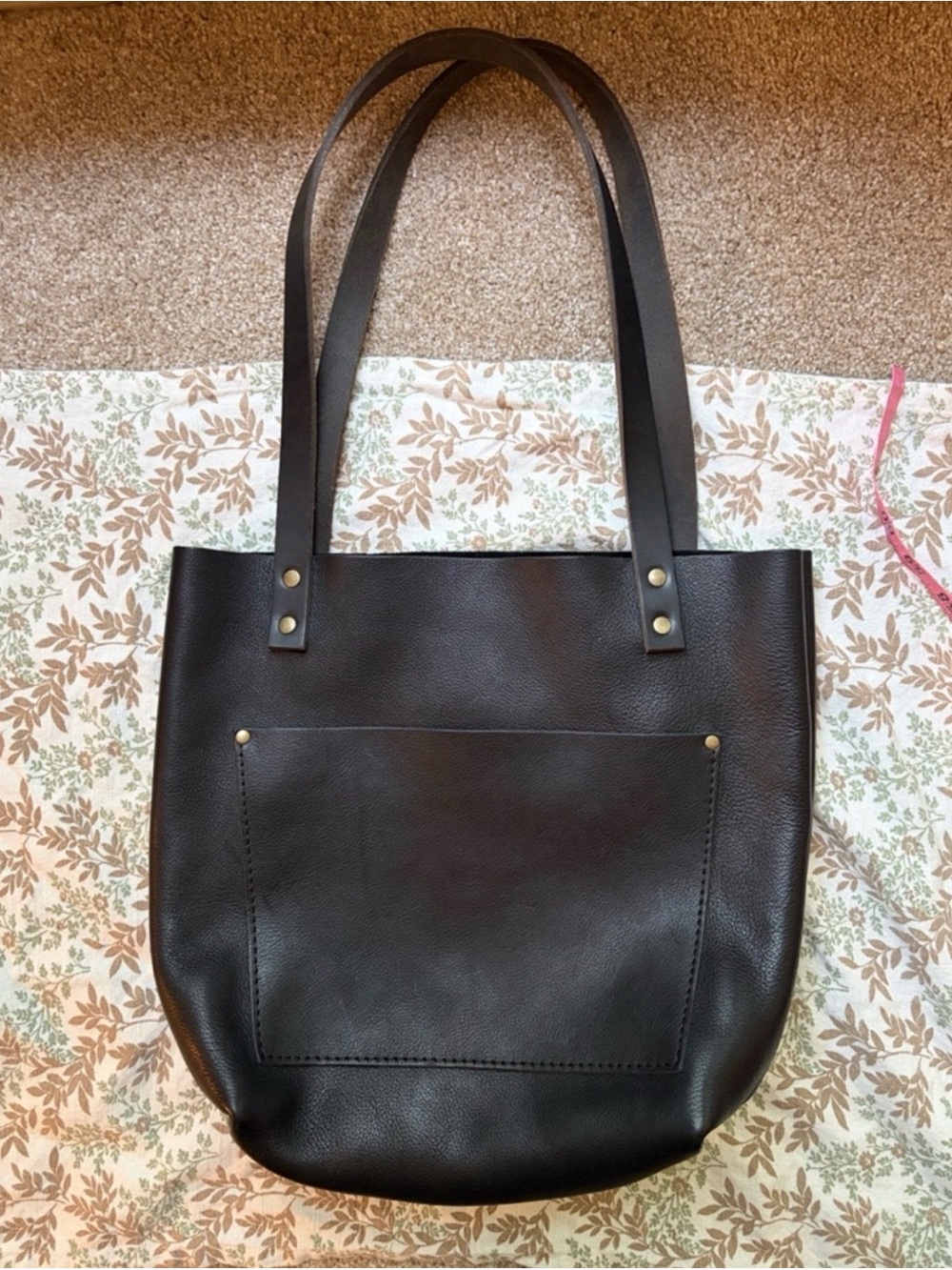 Portland Leather Black Tote with Exterior Pocket, interior pocket and key loop